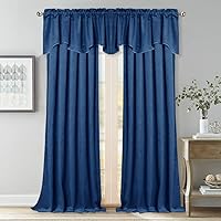 Vista 3 de StangH Cortinas decorativas de lujo, cenefa azul con bloqueo de luz, cenefa festoneada para ventana pequeña con bolsillo sólido para barra, cortina