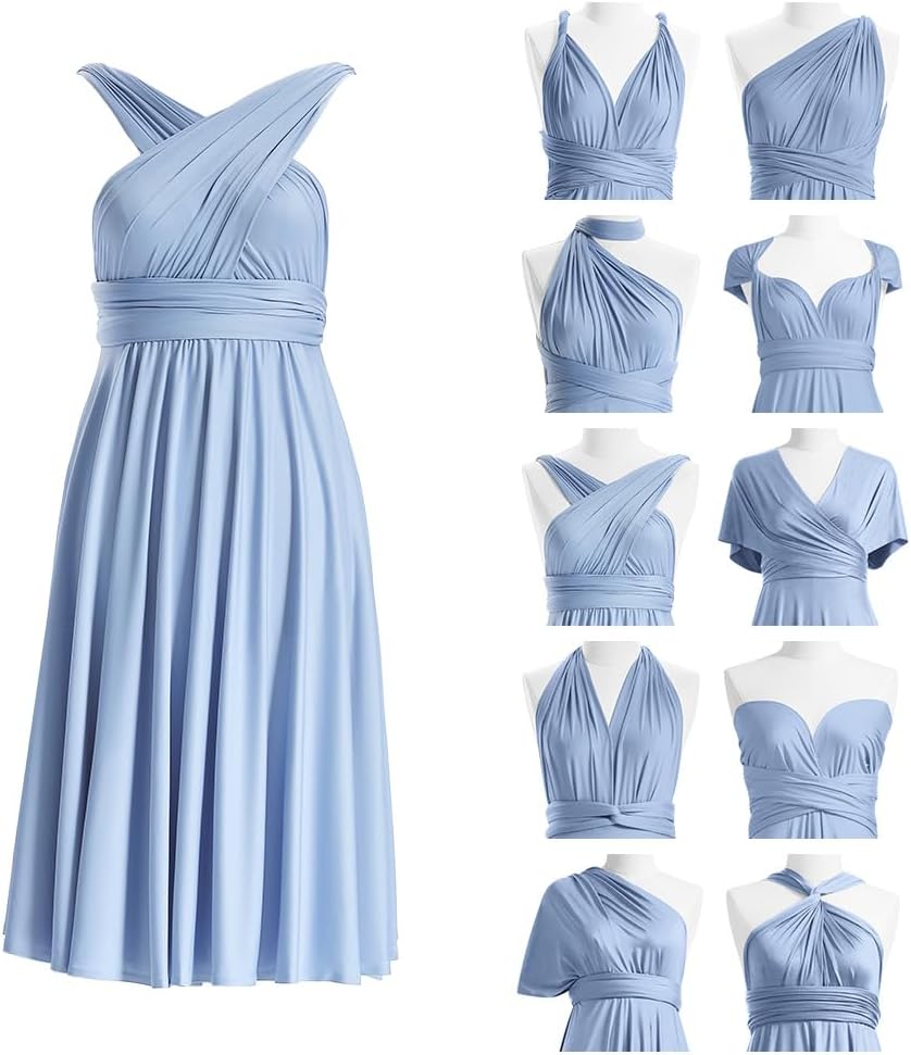 Knee Length Short Infinity Dresses for Bridesmaids Convertible Dresses Transformer Multiway Twist Wrap Midi Dresses