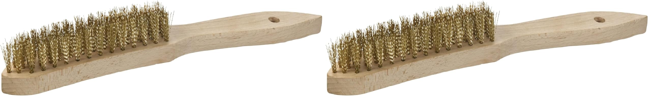 kwb Messing-Drahtbürste mit Holzgriff (gewellter Messingdraht, strapazierfähig, Länge 275 mm) (Packung mit 2)