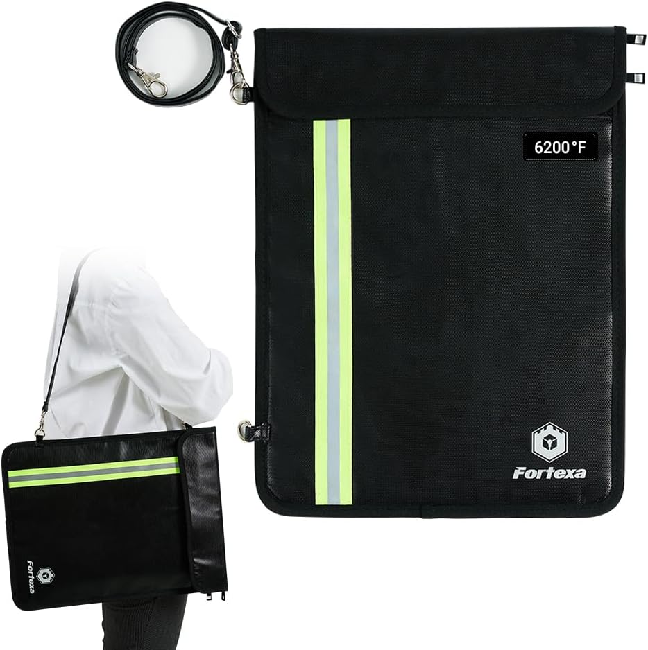 6200°F Fireproof Document Bag (15.75″ × 11.81″) with Adjustable Strap – 12-Layer Important Document Organizer with 2 Pockets for Passport, Cash & Legal Documents – Portable Fireproof Safe Bag