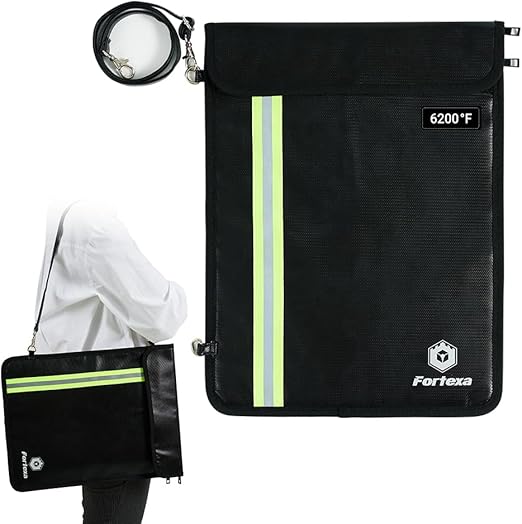 6200°F Fireproof Document Bag with Adjustable Strap (15.75″ × 11.81″) – 12-Layer Protective Organizer with 2 Pockets for Legal Documents, Cash & Valuables – Travel Safe
