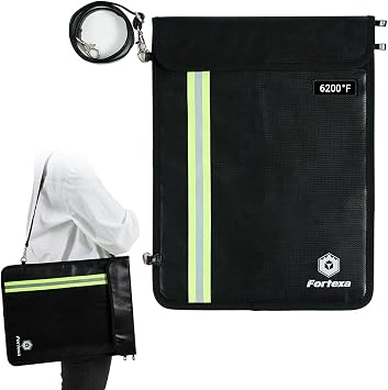 6200F Fireproof Document Bag 15.75 11.81 with Adjustable Strap 12-Layer Important Document Organizer with 2 Pockets for Passport, Cash & Legal Documents Portable Fireproof Safe Bag