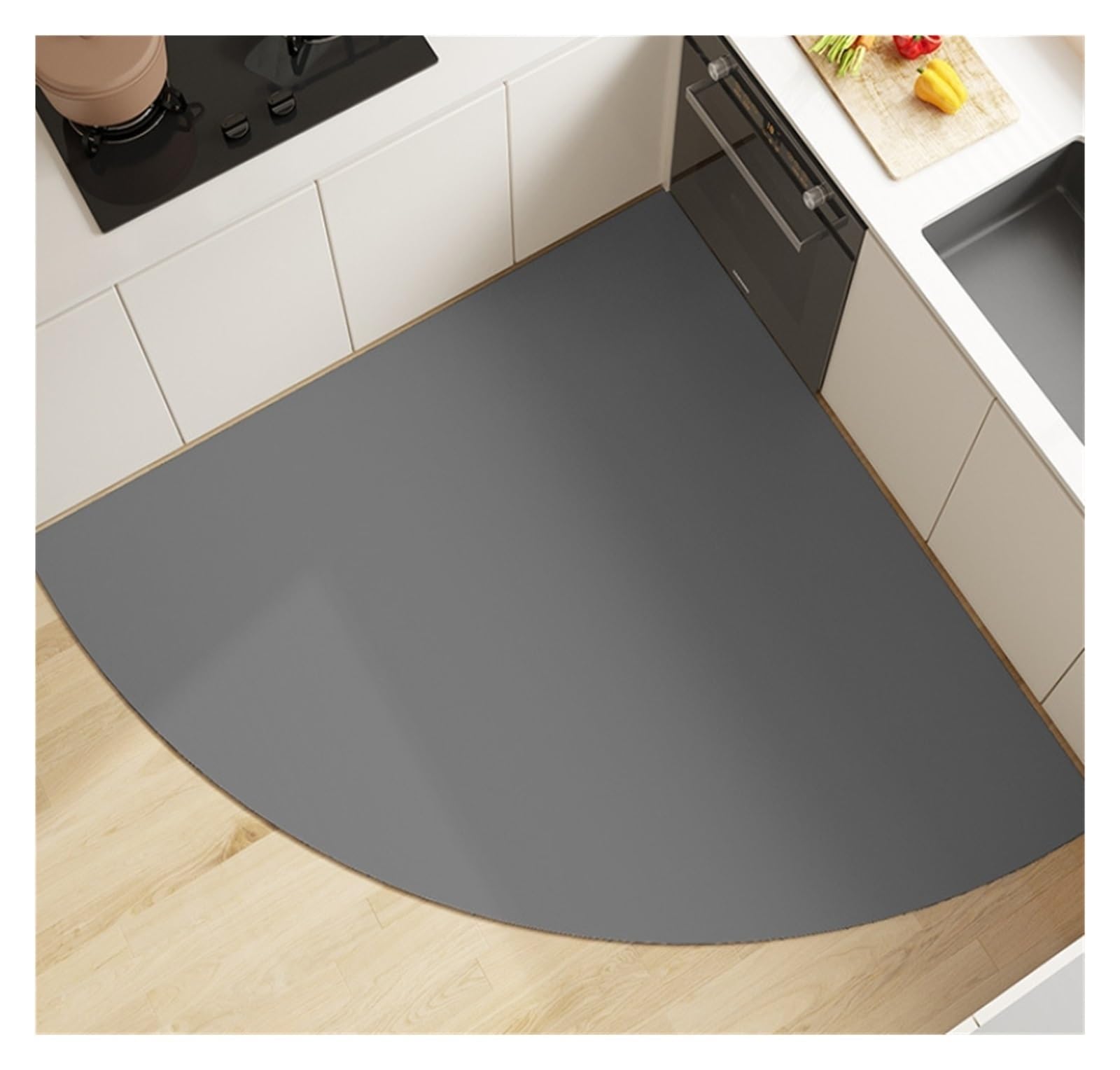 Tappeto da Cucina Super Assorbente in Diatomiti, Morbido, Lavabile, per Cucina e Bagno, Design a Ventola Lunga, Antiscivolo, Grigio, per Angoli, Misura 70X70cm