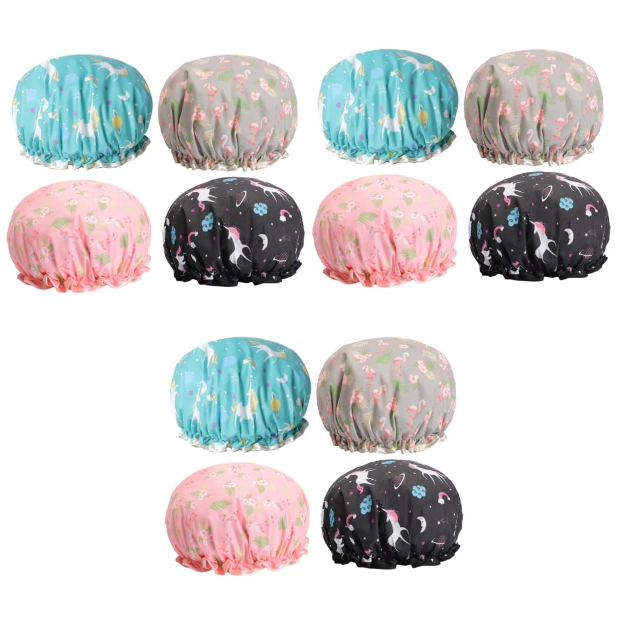 FOMIYES 12stücke Doppellagige Duschhauben Für Damen Wasserdichte Und Elastische Badekappen Im Cartoon-design Flamingo Flamingo Blau Pegasus Wiederverwendbare Haarpflege Für Spa Und