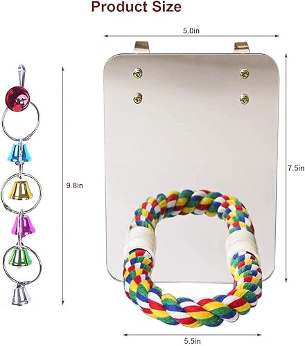 7" Bird Mirror with Rope Perch Bird Toys Swing — detail view