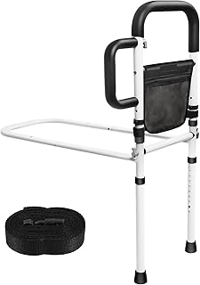 INCIKITI Bed Rail for Elderly Adults Bed Grab Rail Up to 136KG, Adjustable Heights Bed Safety Rails for Adults, Bed Handle for Getting Out of Bed with 2 Grab Bars and Storage Pocket