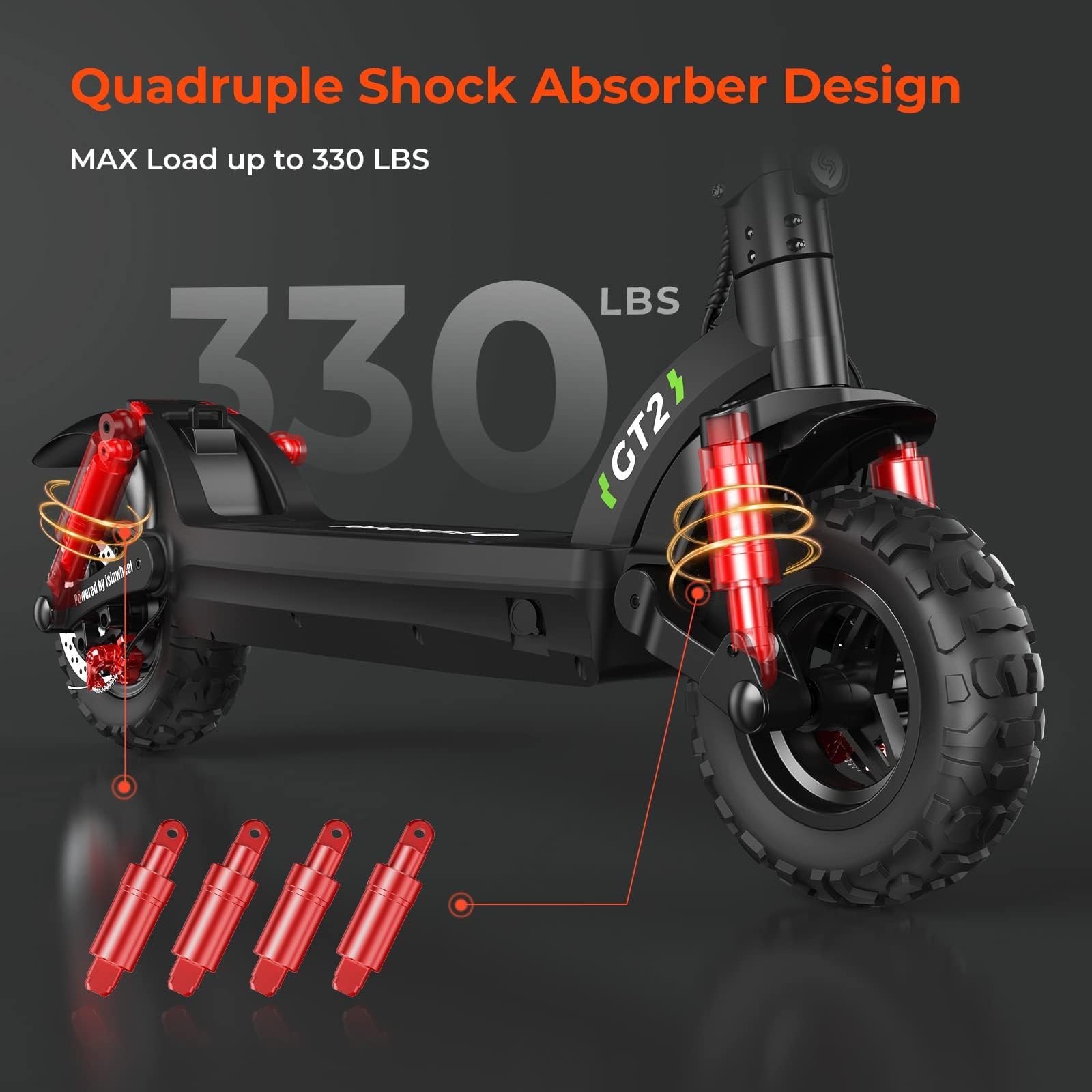 isinwheel GT2 Monopattino Elettrico Adulto Fuoristrada, Autonomia 60 km, Batteria 48V 15Ah, Ruote 11", Doppio Freno, Sospensioni Anteriori e Posteriori, Pieghevole, LED e Frecce, Carico 150 kg