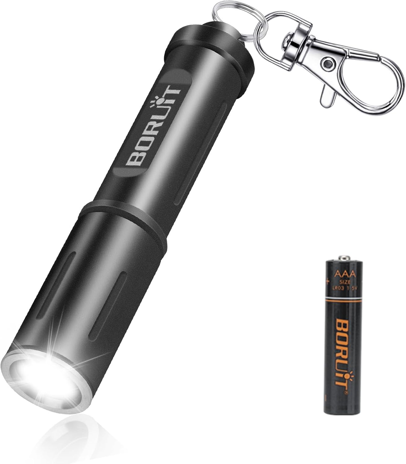 BORUIT RJ11 Small Keychain Flashlight, Mini Compack EDC Flashlights AAA Battery Powered, Single Model Lightweight Pocket Led Light for Home Travel Emergency Walking