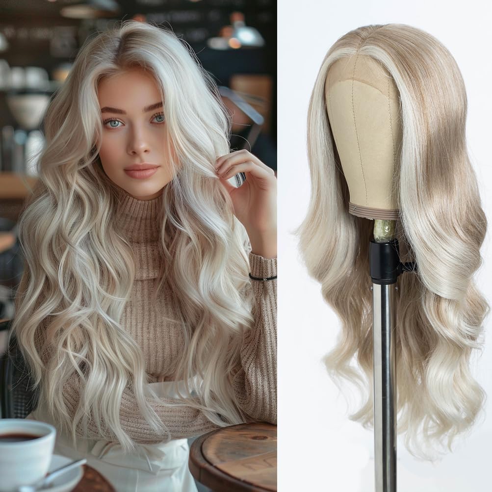 Style Icon HD Lace Front Wig 26 Inch Long Body Wave Wigs Synthetic Fiber Highlight Beige Blonde Blend Color Pre Plucked Baby Hair Central Parting (26Inches, TAHL 14F/56E/56E) Style Icon HD Lace Front Wig 26 Inch Long Body Wave Wigs Synthetic Fiber Highlight Beige Blonde Blend Color Pre Plucked Baby Hair Central Parting (26Inches, TAHL 14F/56E/56E)