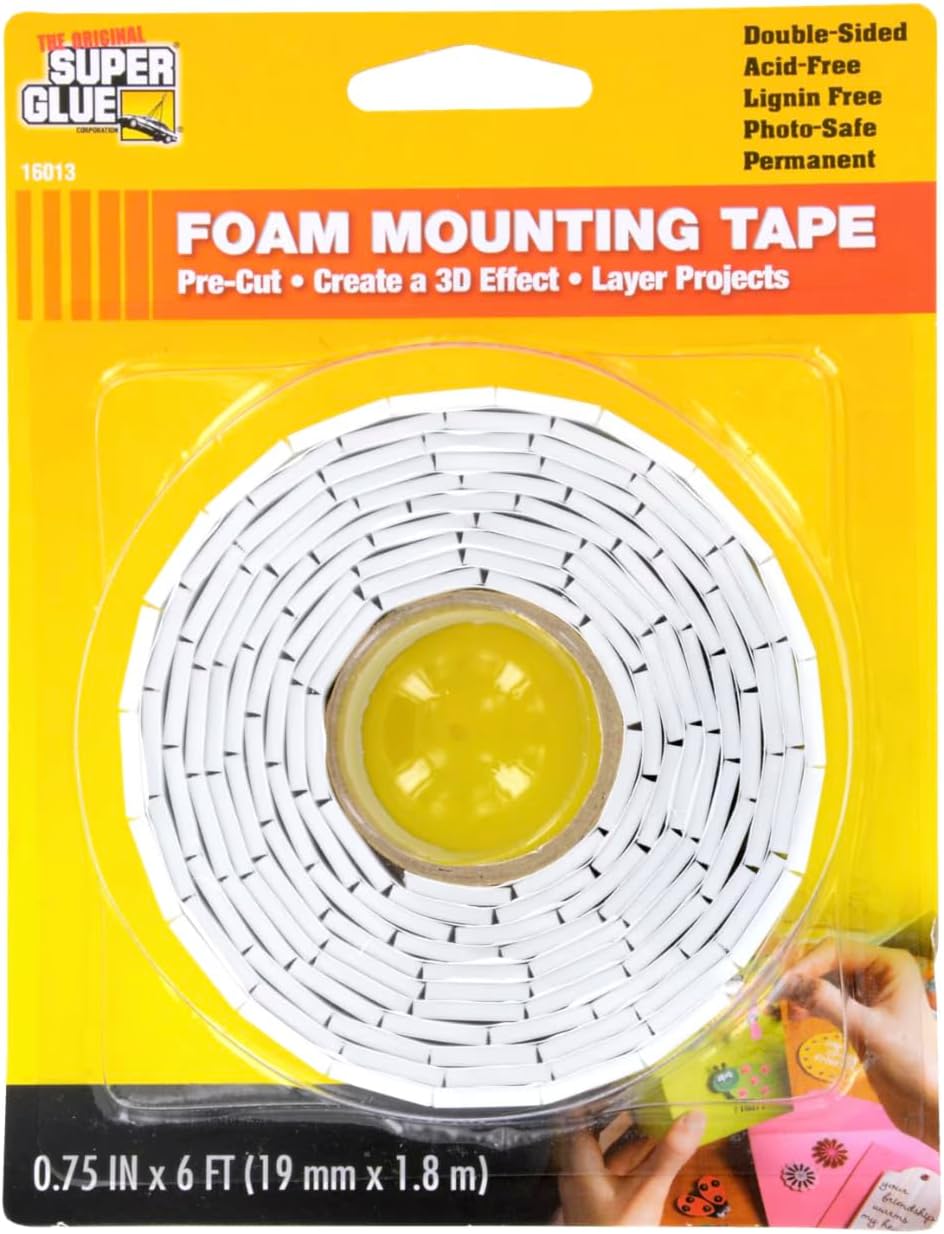 1 Roll ¾” X 6 FT Super Glue Pre-Cut Double Sided Adhesive Foam Mounting Tape Acid Free