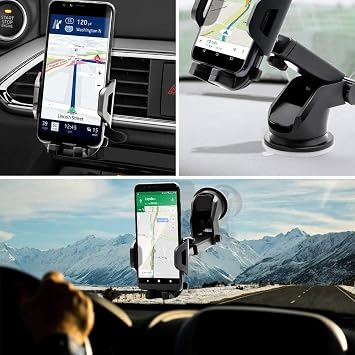 ELSE NIPPON, In-Car Phone Holder with Extendable Suction Cup - Car Phone Holder - One-Button Swings