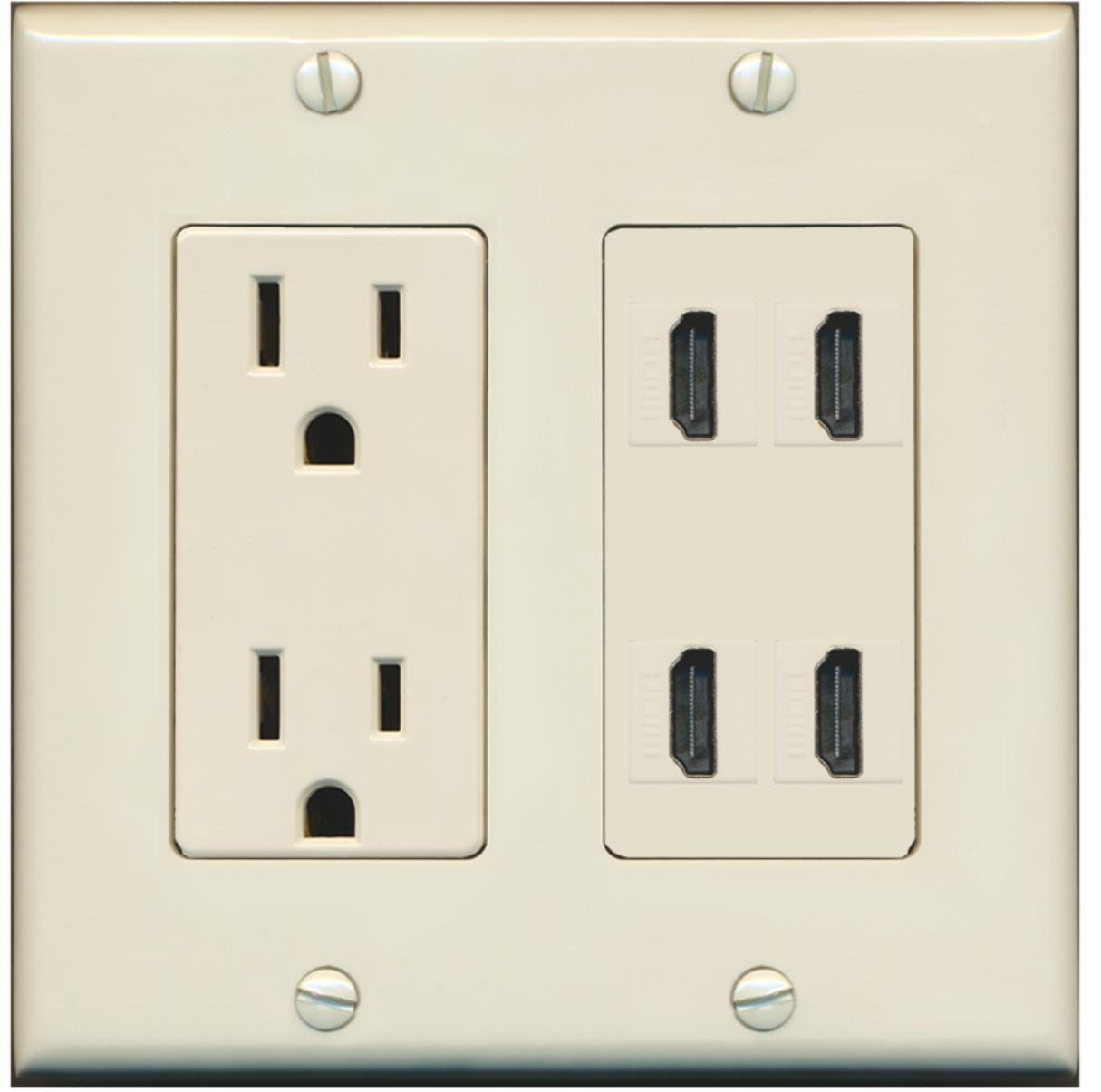 RiteAV Power Outlet 4 HDMI Wall Plate Light Almond Electronics