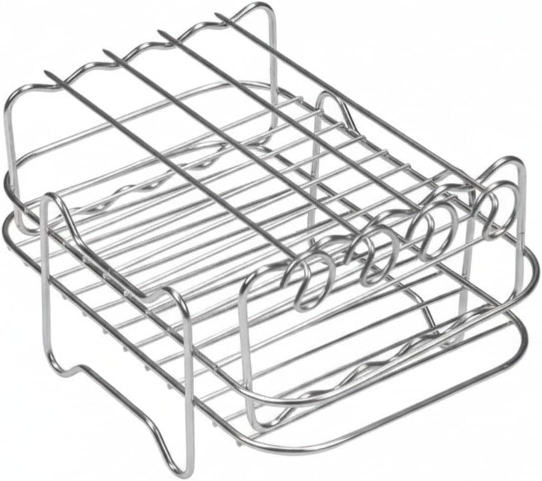 1-Pack Stainless Steel Air Fryer Rack, Dual-Layer Elevating Insert for Simultaneous Cooking, Open Grid Design, Approx. 8 x 6 x 4 Inches
