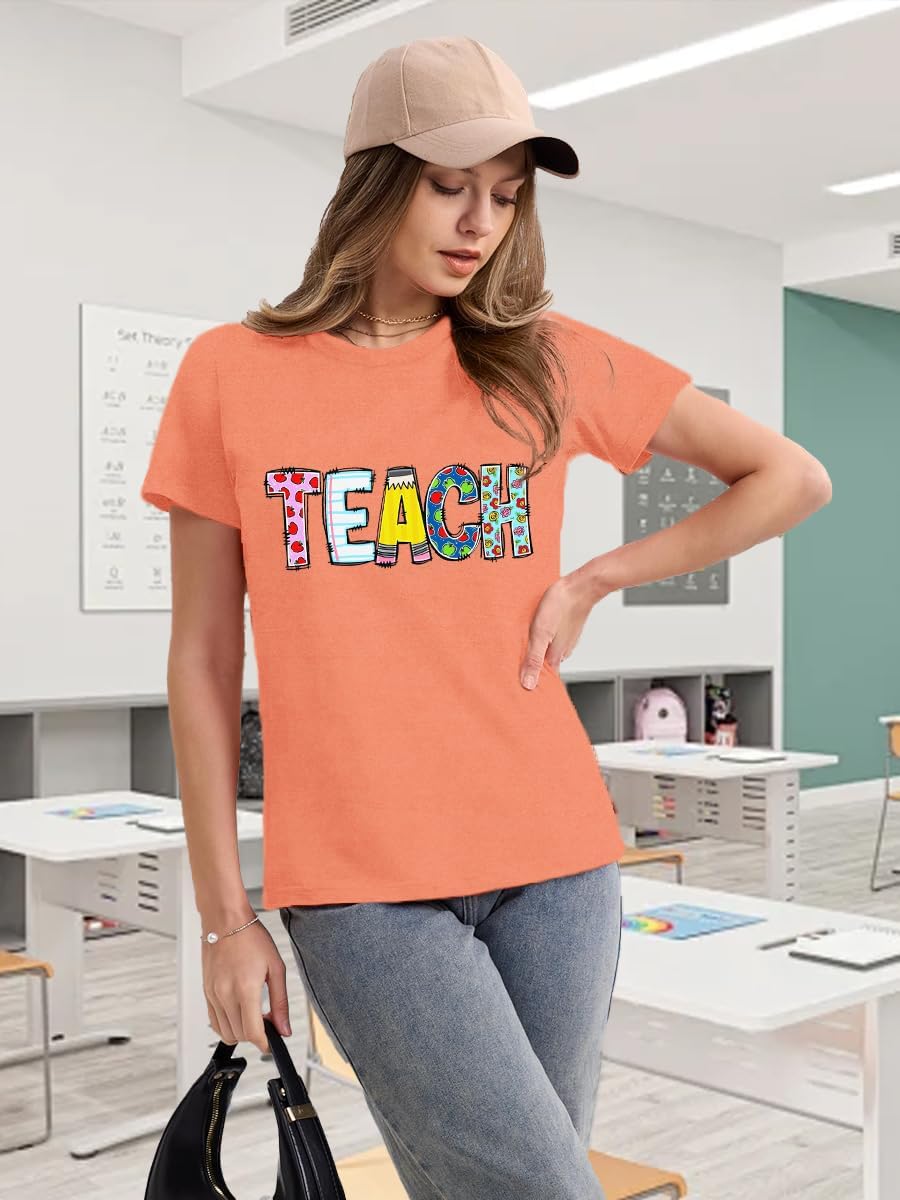 Teacher Shirts for Women Teach Teaching Tshirt Teacher Life Tee Tops - Image 4