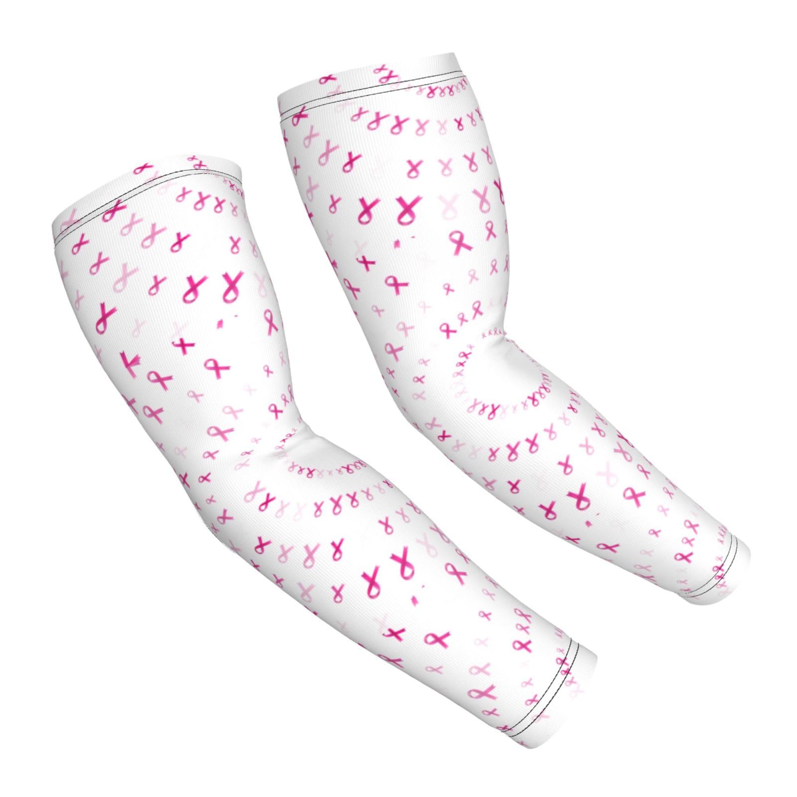 Salelf Breast Cancer Awareness (4) Arm Sleeves Cooling UV Sun Protection Sports Compression Sleeves for Men Women Golf Basketball Arm Sleeves