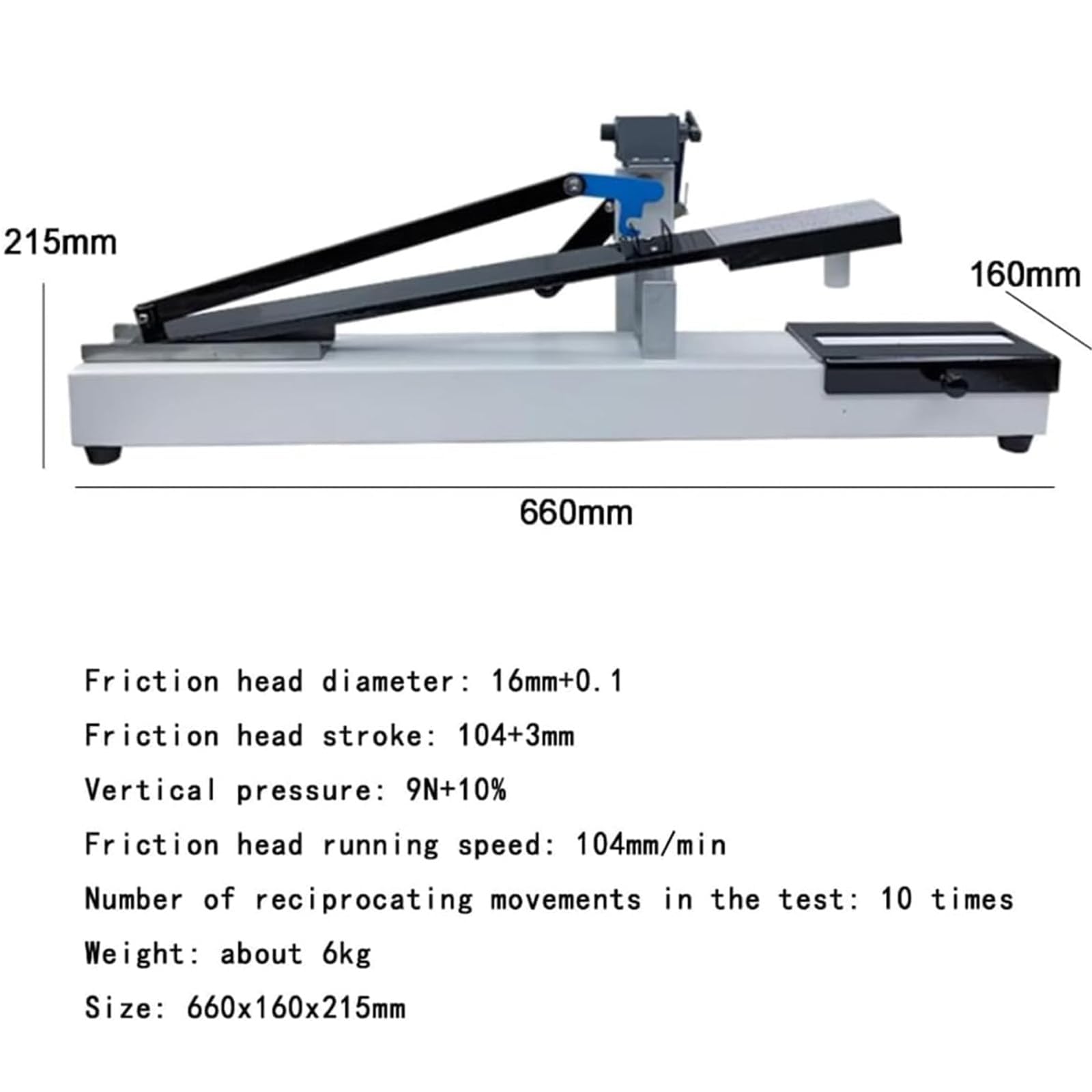 Medidor De Fricción Manual Profesional, Probador De Solidez Al Frote En Seco Y Húmedo Con Pantalla De Conteo, Cabezal De Fricción De 16 Mm, Velocidad De 104 Mm/min, Detector De Transferencia De
