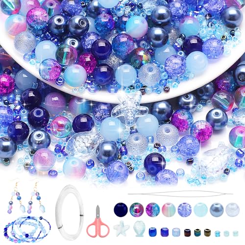 ENUTROF Cuentas de Vidrio 2/3/4/8mm 1000Pcs Kit con Agujero Cordón Elástico para Adultos y Niños la Fabricación de Joyas DIY Pulsera Collar Pendientes