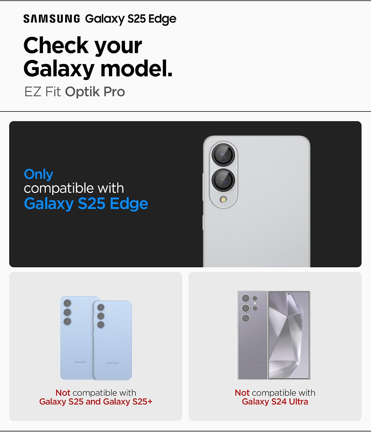 Spigen Camera Lens Screen Protector [GlasTR EZ Fit Optik Pro] Designed for Galaxy S25 Edge [Case Friendly] - 2 Pack