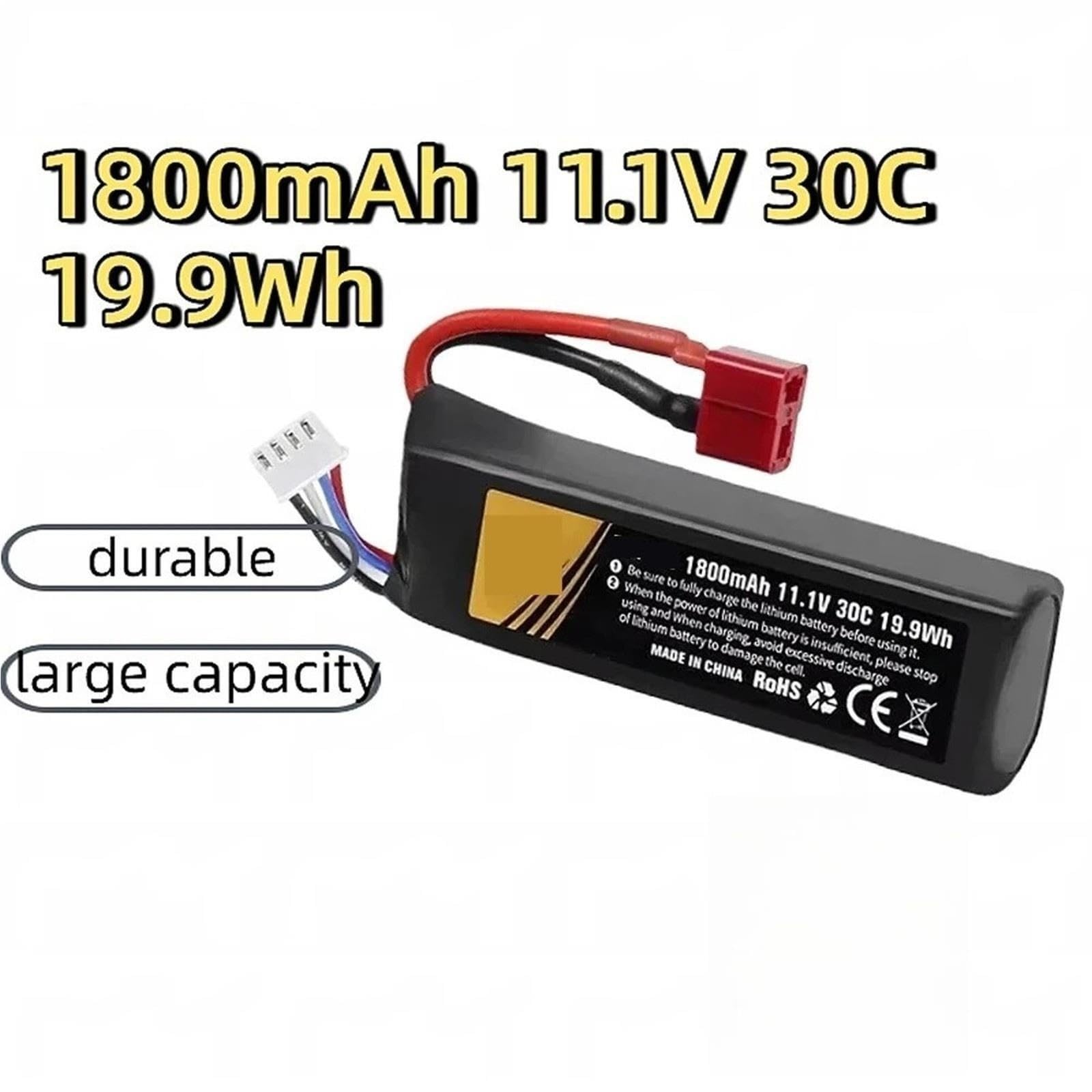 Batería de polímero de Litio de 4 Piezas 1800 mAh 30 C T 11,1 V, for Accesorios de Juguete acuático de Coche RC