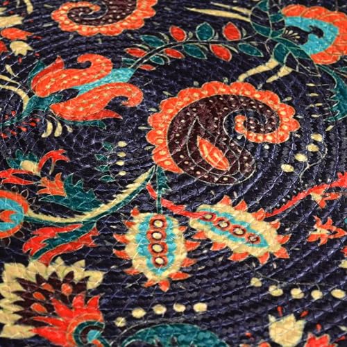 Image of LaVichitra Cotton Table Placemat | Dining Table Mat | Bed Side Table Mat | Cotton Round Shape Placemats | Washable PlaceMat for Shelves & Plant Pots - Pack of 4, Fusion Art