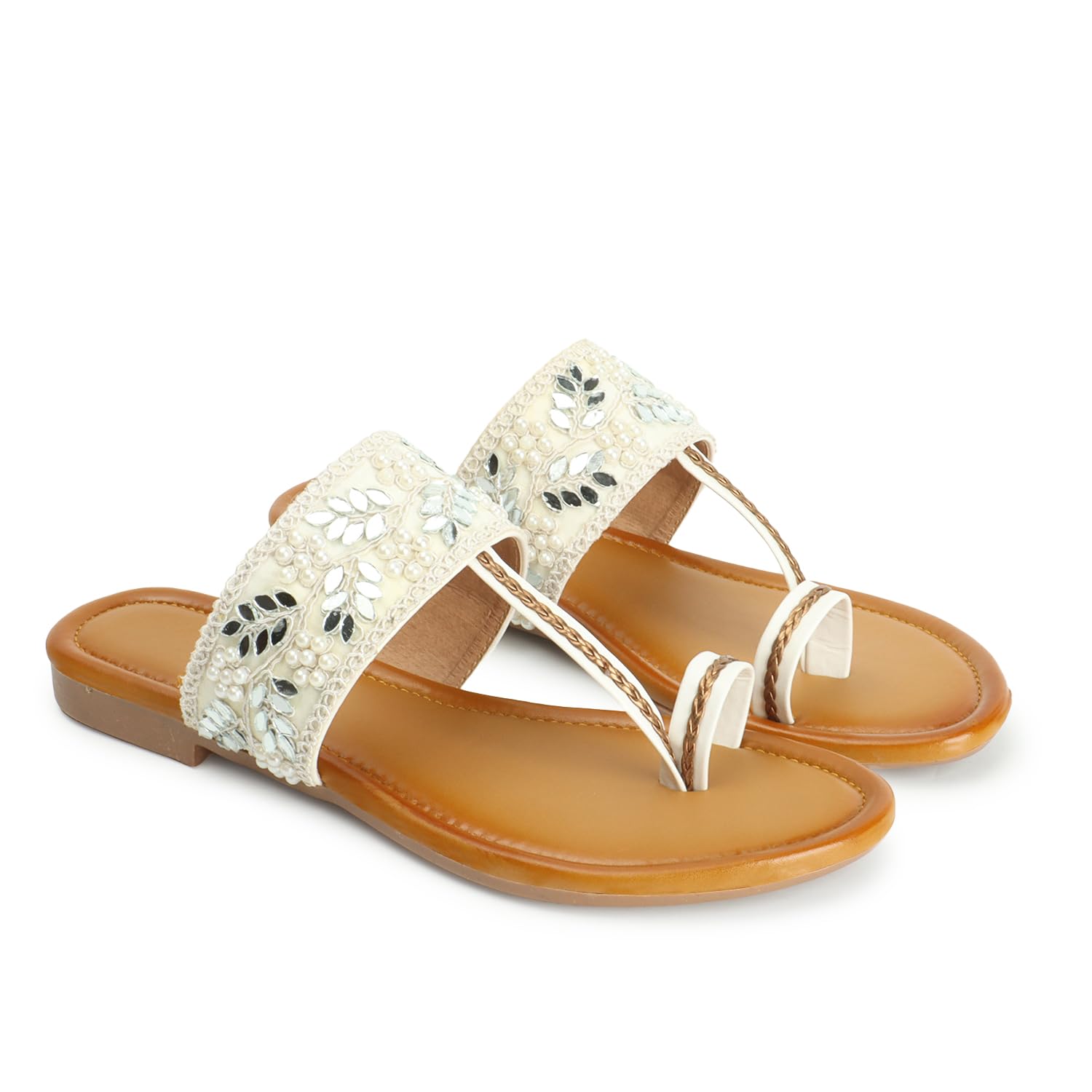 Naitik Womens Fancy Kolhapuri Casual Flats Slip-On Chappal Sandals for Girls Ladies (White) (B0CR7LZ6B1) Amazon Price History, Amazon Price Tracker