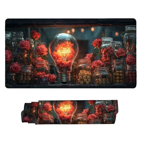 Alfombrilla Ratón, XXL 800 x 300 x 3 mm Mouse Pad Grande Gaming, Alfombrilla Antideslizante, Tapete Escritorio con Bordes Cosidos, Desk Mat para Jugadores, Pc, Oficina Accesorios (Bombilla rosa) o-555