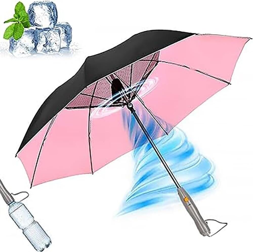 Sunshade Umbrella, Umbrella with Fan and Mister 3 In 1, Umbrella with Fan and Mist Spray, Misting Umbrella with Fan for Summer,Portable rain or shine, strong wind, Unisex