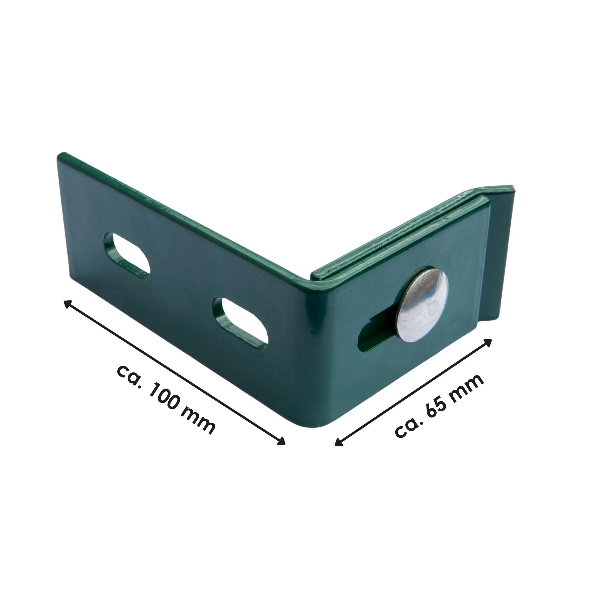Wandanschlusswinkel Doppelstabmattenzaun RAL6005 Moosgrün 100 x 65 mm 10er | Langlöcher für flexible Montage I 4 mm Materialstärke