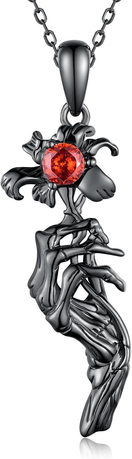 Skull Necklace 925 Sterling Silver Skeleton Hand Necklace Gothic Skull Jewelry Gifts for Women Men