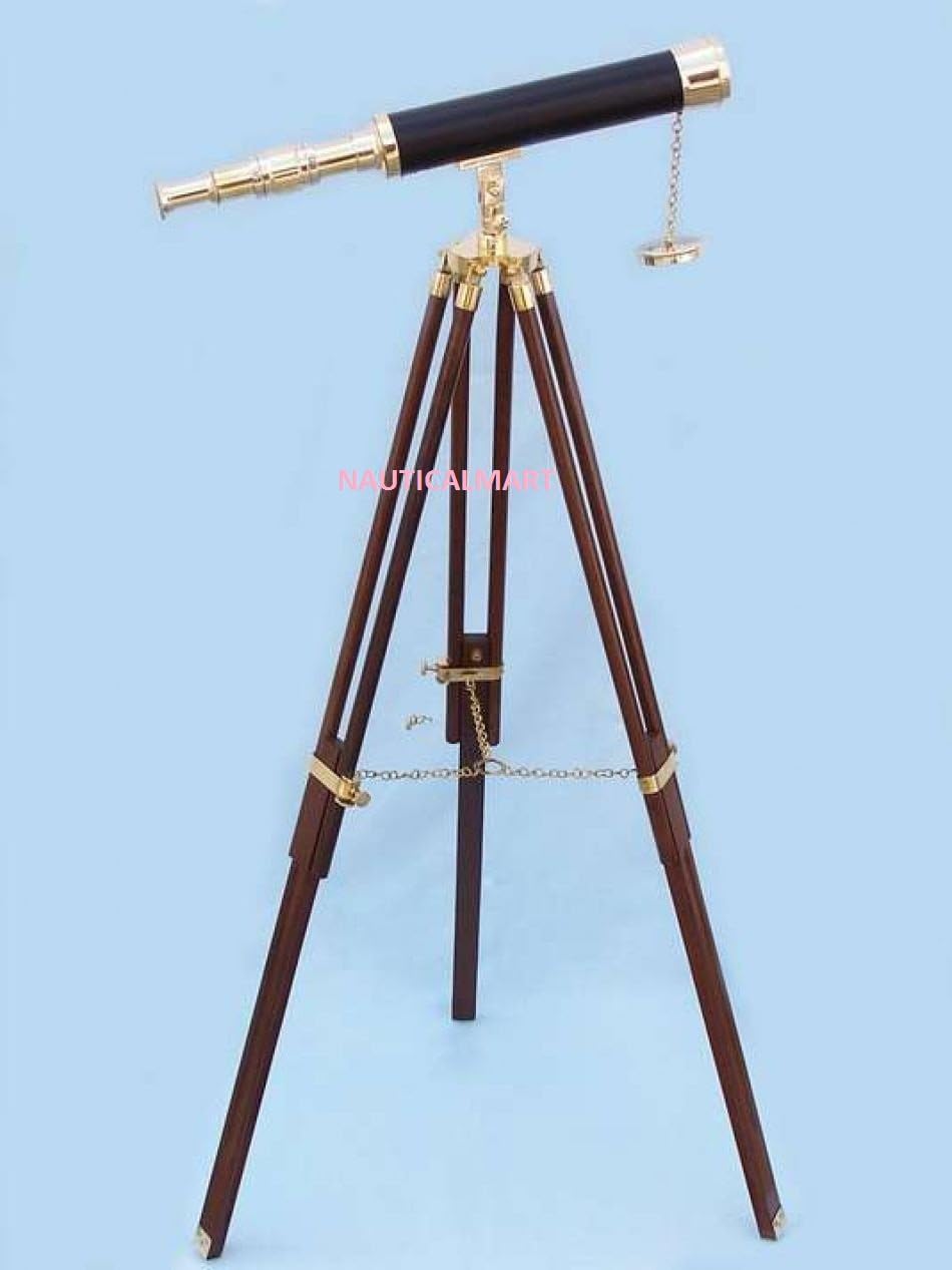 Nauticalmart Floor Standing Brass/Leather Harbor Master Telescope 50"