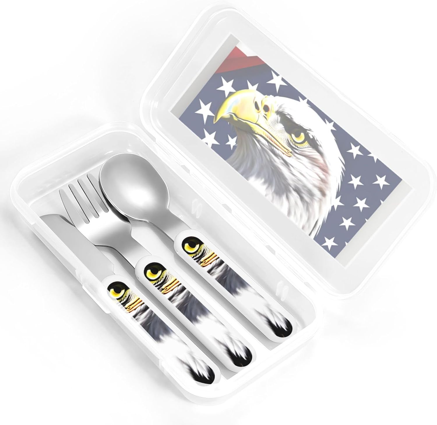 Bald Eagle Flag Print Stainless Knife Spoon Fork 3-Piece Set,Flatware Cutlery Set With Storage Case