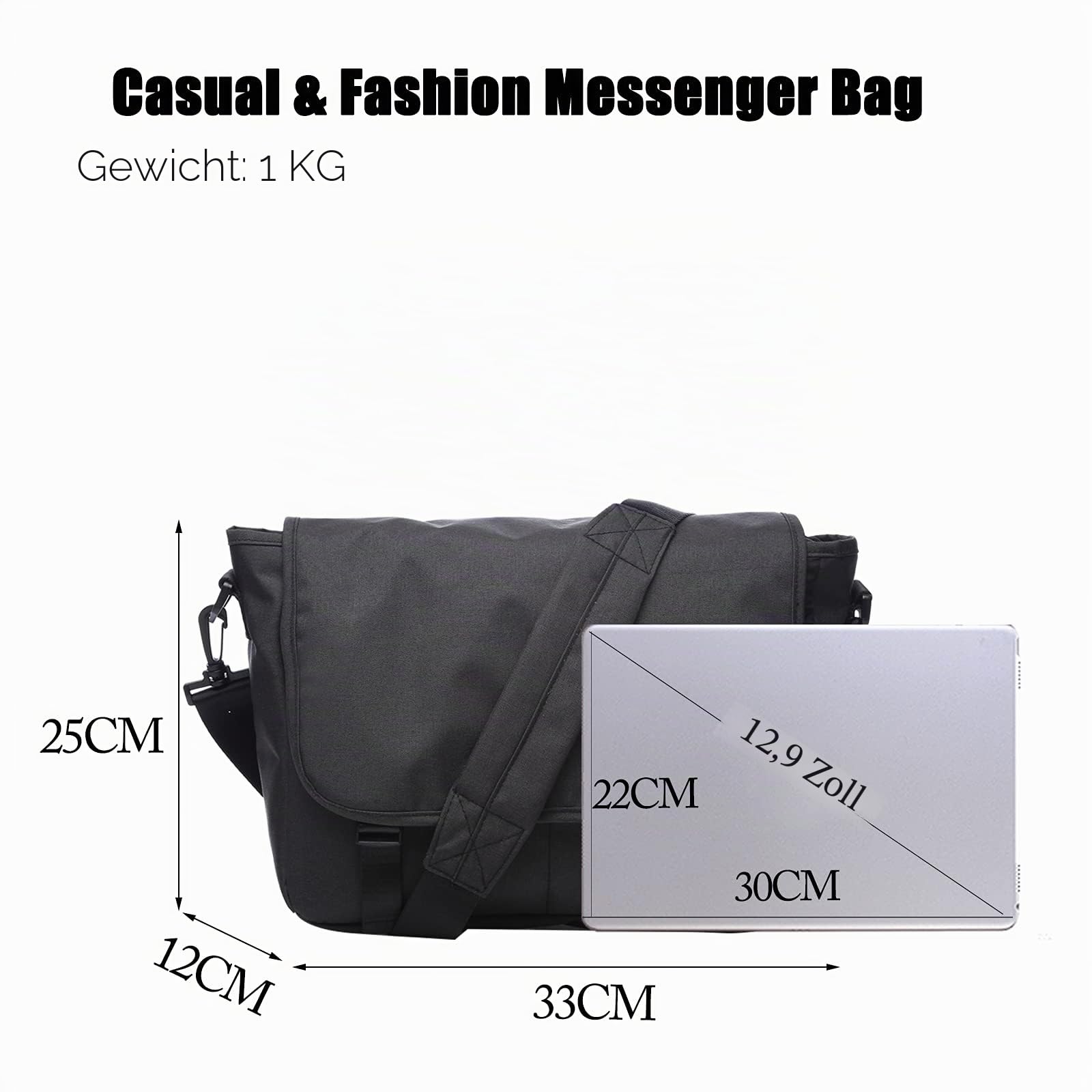 FANDARE Messenger Bag Umhängetasche Schultertasche Laptoprucksäcke Tasche Kuriertasche Polyester Schwarz