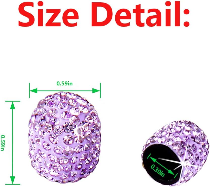 Valve Stem Caps, Car Wheel Tire Valve, 4 Pack Handmade Crystal Rhinestone Universal Car Tire Valve Caps Chrome, Attractive Dustproof Bling Car Accessories (A-Purple)