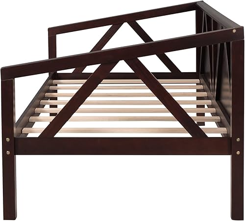 Miniatura 4 de Harper & Bright Designs Marco de madera tamaño individual, soporte de listones de madera, no necesita somier, color espresso Espresso,Gris,Blanco