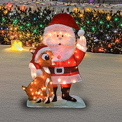 Productworks 20307_L2D Pre Lit Fabric Santa Claus And Rudolph 2D Outdoor Holiday Lawn Ornament Christmas Yard Decoration thumb #3