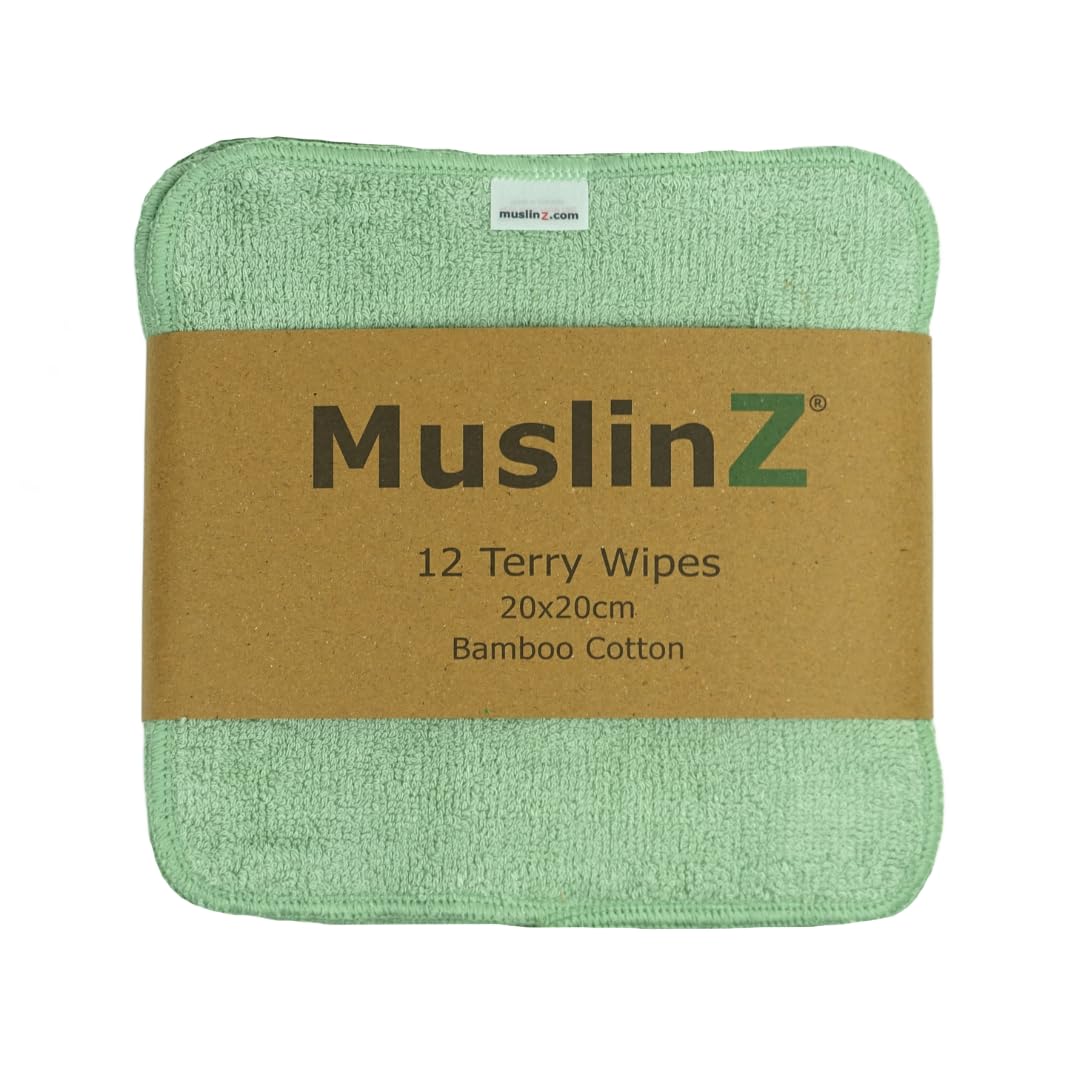 MuslinZ Salviette in spugna di cotone e bambù, 20 x 20 cm, lavabili, riutilizzabili, ecologiche, colore: verde salvia