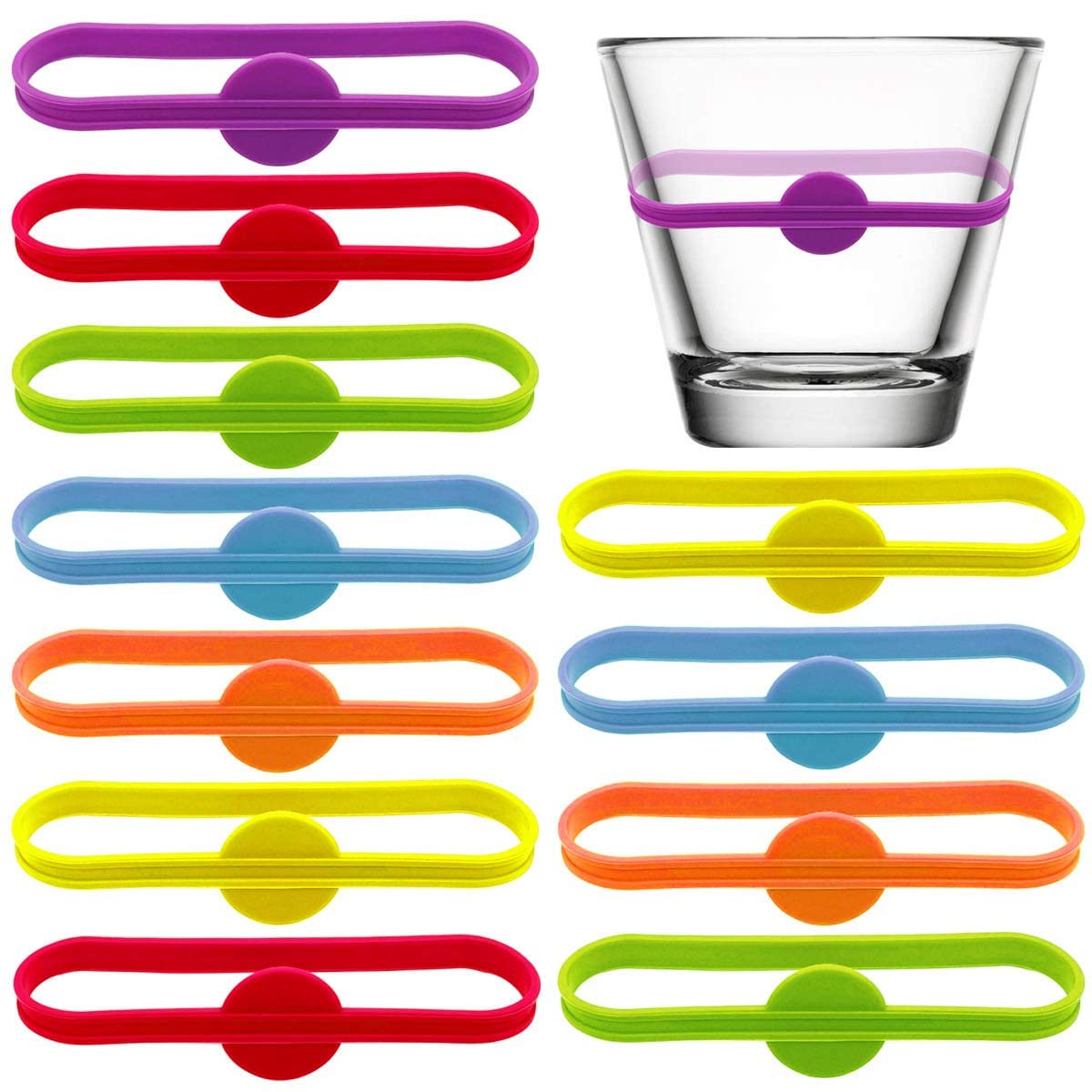 RUITASA Drink Markers?12pcs Strip Tag Marker,Wine Glasses Tags?Silicone Drink Markers, Cocktail Glass Party Solution for Guests, Wine Accessory Gifts