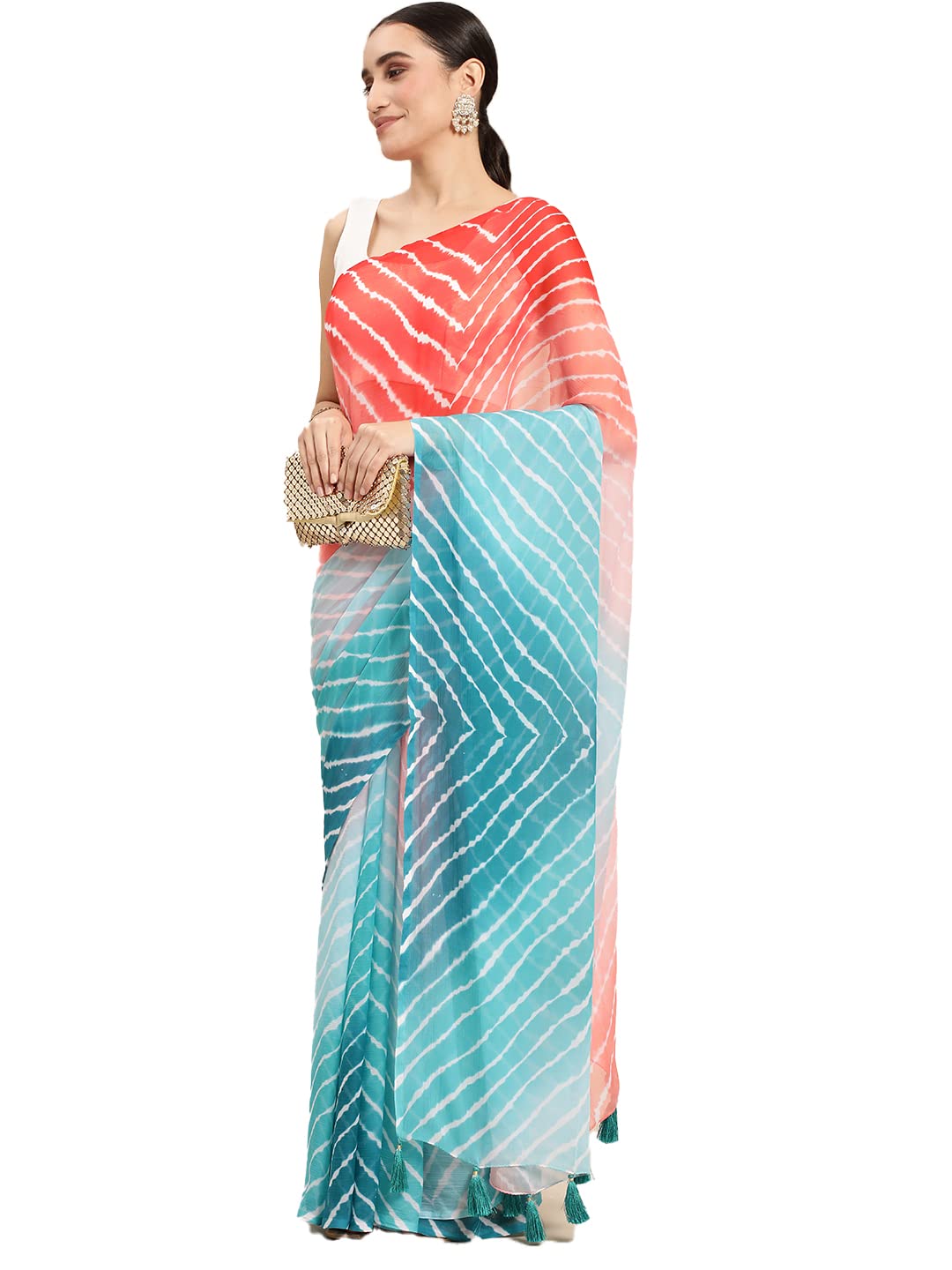 rani saahiba Women's Chiffon Lehriya Printed Saree Without Blouse-picture-26