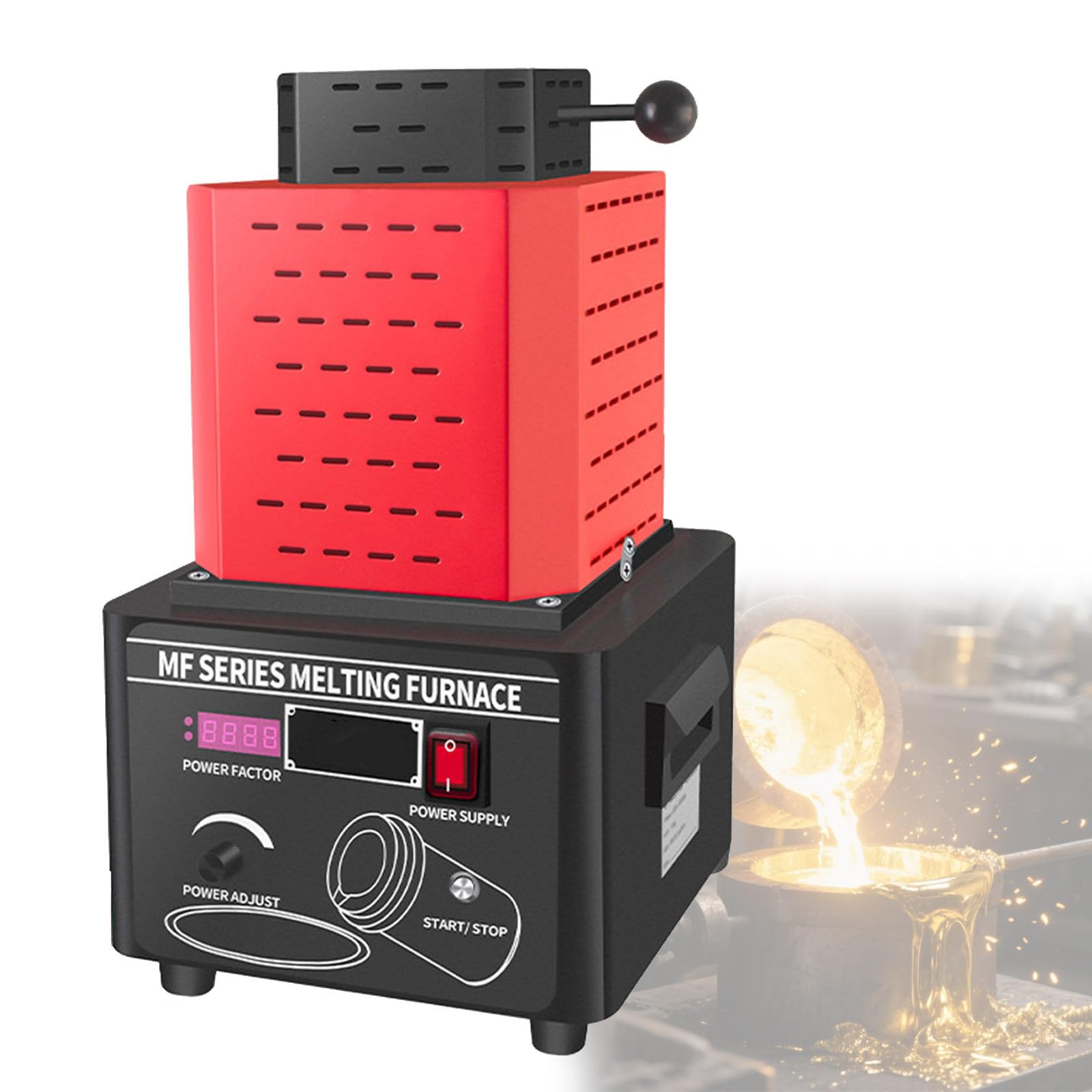 Piec do wytapiania złota - cyfrowa maszyna do topienia metalu 5000 W, 1600℃/1600.0 °C, elektryczny zestaw do topienia złota i odlewania metalu z tyglem grafitowym