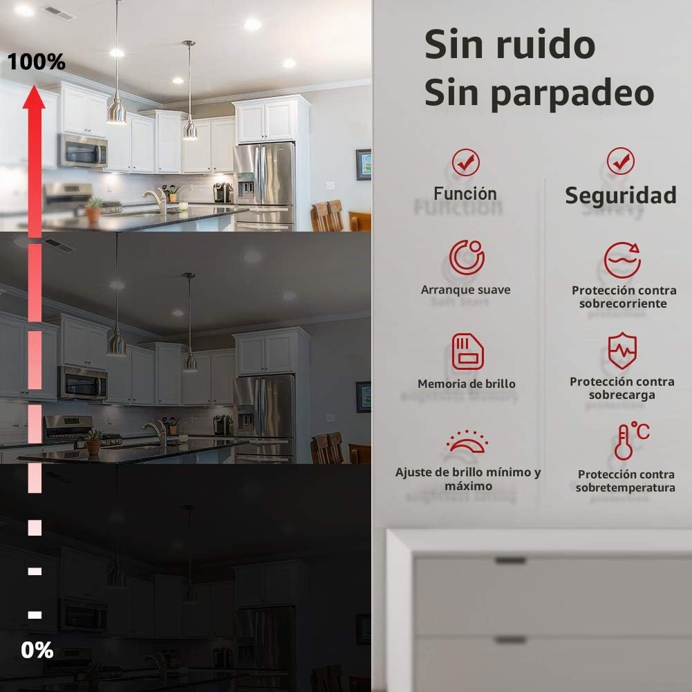 interruptor regulador de luz, encendido/apagado giratorio LED atenuador interruptor para Regulable LED/incandescente/bombillas halógenas, 2 vías, 3-150W (1-10 LEDs)