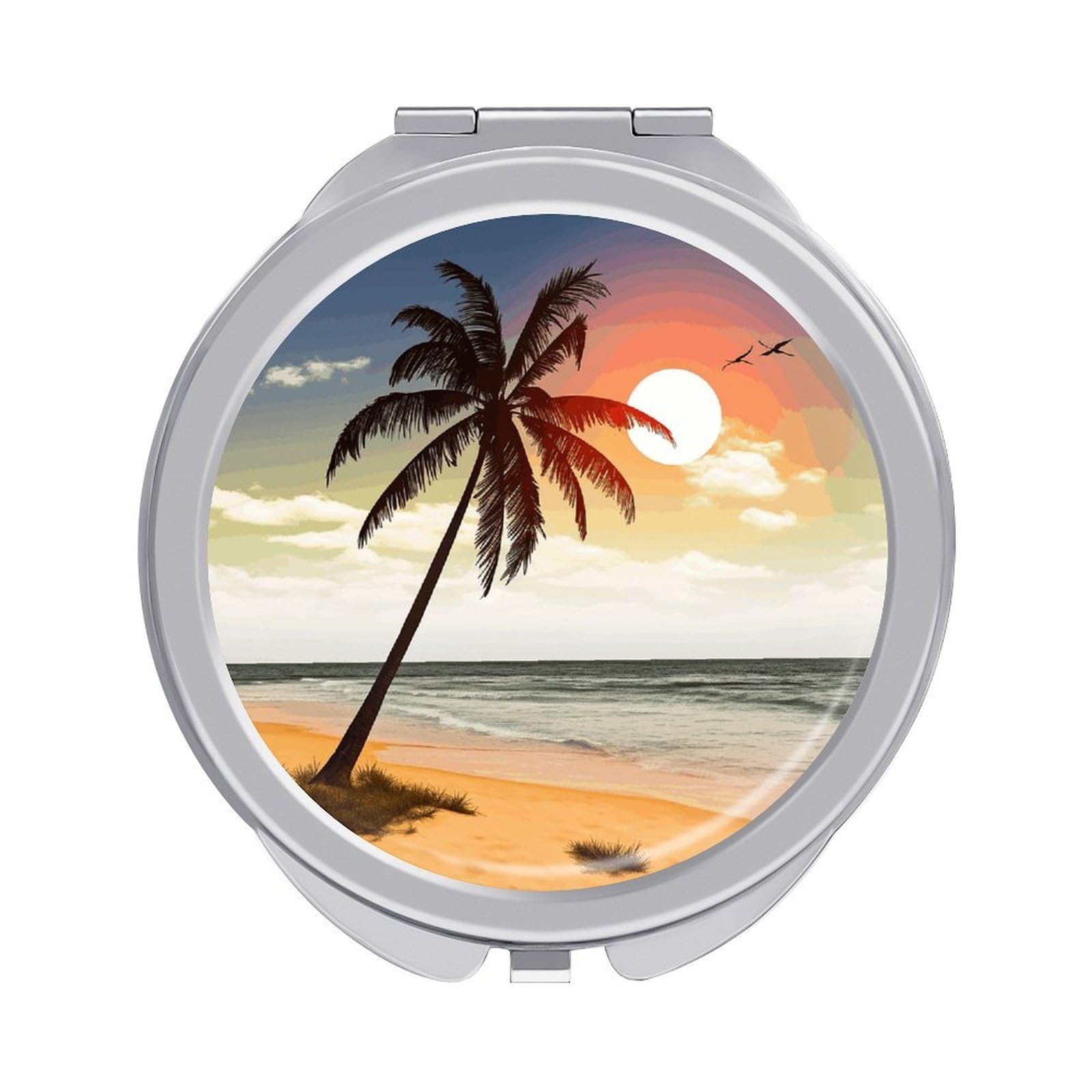 FekiLoot Palm Tree on Beach Travel Makeup Mirror 2 X /1 X Magnifying Slim Pocket Mirrors Compact for Purse Travel Makeup Mirrors for Pocket, Handbag, Purse Women Gift