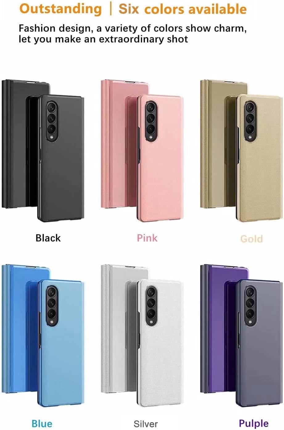 Case for Vivo X Fold, Flip Plating Mirror Case with Stand Function,PC/PU Translucent Clear View Shockproof Phone Protective Case Cover for Vivo X Fold, Sliver