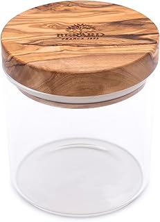 Berard Glass Storage Jar with Olive Wood Lid, 13.5-Ounce Brown