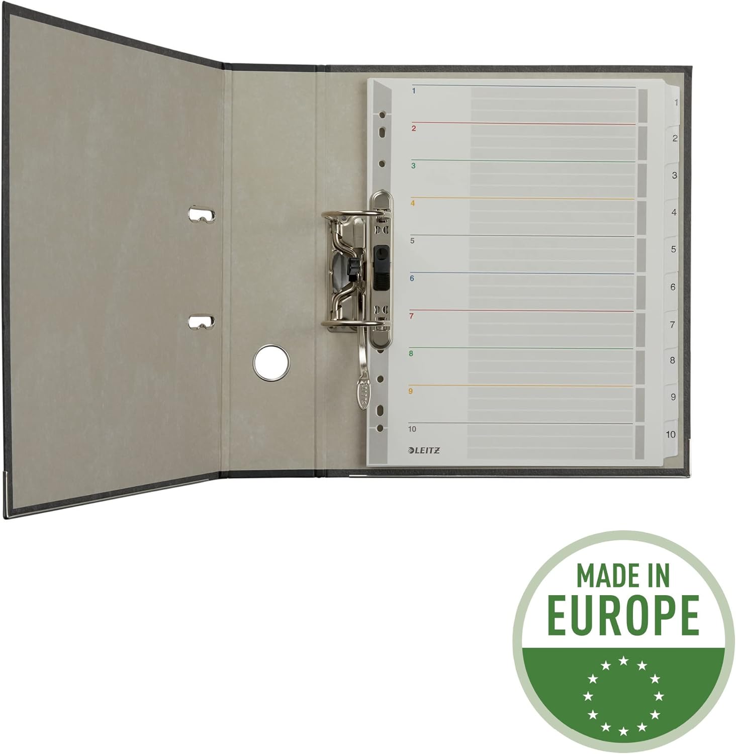 Leitz A4 1-10 Re-Writable Index, Heavy Duty Cardboard with Mylar Tabs, Extra Wide, Grey