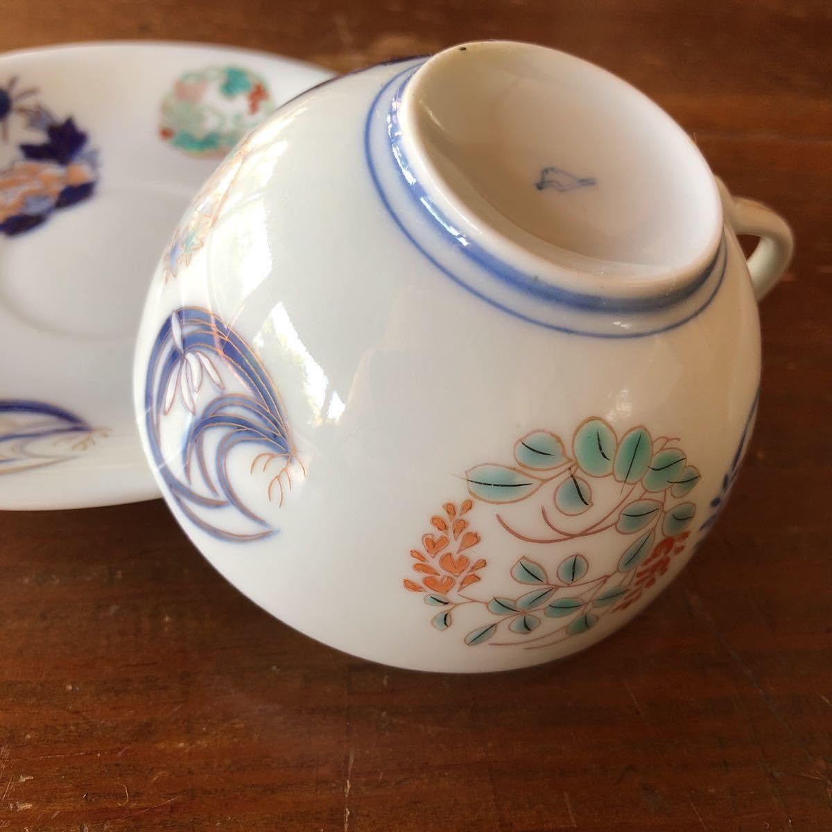 深川製磁 金彩染錦花丸紋 コーヒーカップ ティーカップ 茶器