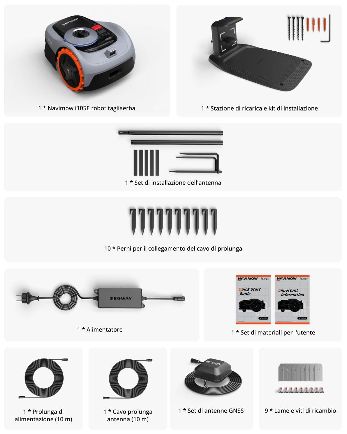 Segway Navimow i105E+Garage S Robot Cortacésped Perimetral sin Cables, máx. 600 m², Ganador de la Prueba robótica RTK Vision, protección contra erizos, mapeo automático con IA