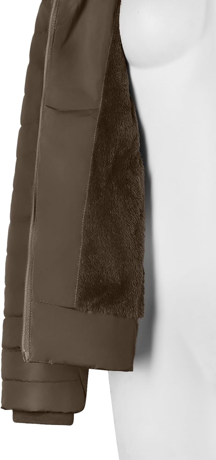 BodiLove Women's Everyday Warm Winter Quilted Puffer Short Coat High Collar Jacket with Removable Faux Fur Hood Zipper Vegan Leather Piping Water Resistant Wind Blocker Olive L - Image 4