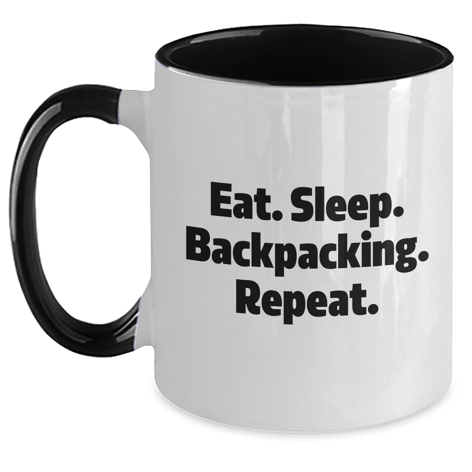 Backpacking Gifts for Men, Eat. Sleep. Backpacking. Repeat. Funny Quote Two Tone Coffee Mug, Christmas Unique Gifts, Gifts from Men to Men