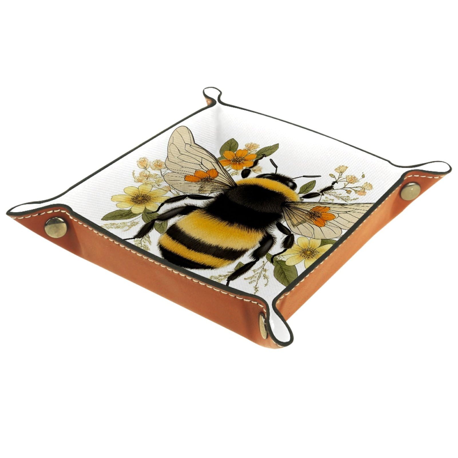 VAPOKF Bees Portable Dice Rolling Tray, Microfiber Leather Dice Holder Game Box for D&D, RPG, Table Games or Desktop Phone Key Storage, 20.5 × 20.5 cm