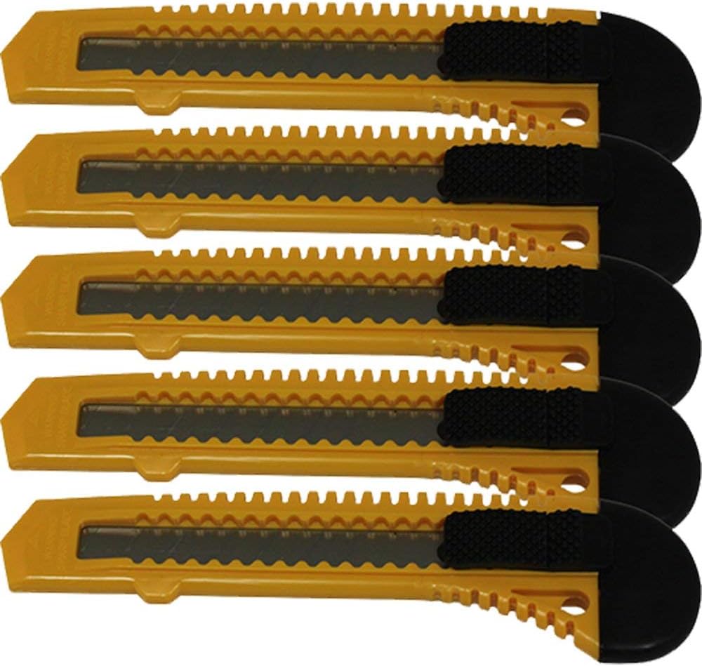 Retractable Utility Knife - 6 Inch Manual-Lock Snap off Blade, Large Size Plastic Body 8 Points Snap Blade -Heavy Duty Stainless Steel Blade (Pack of 5)